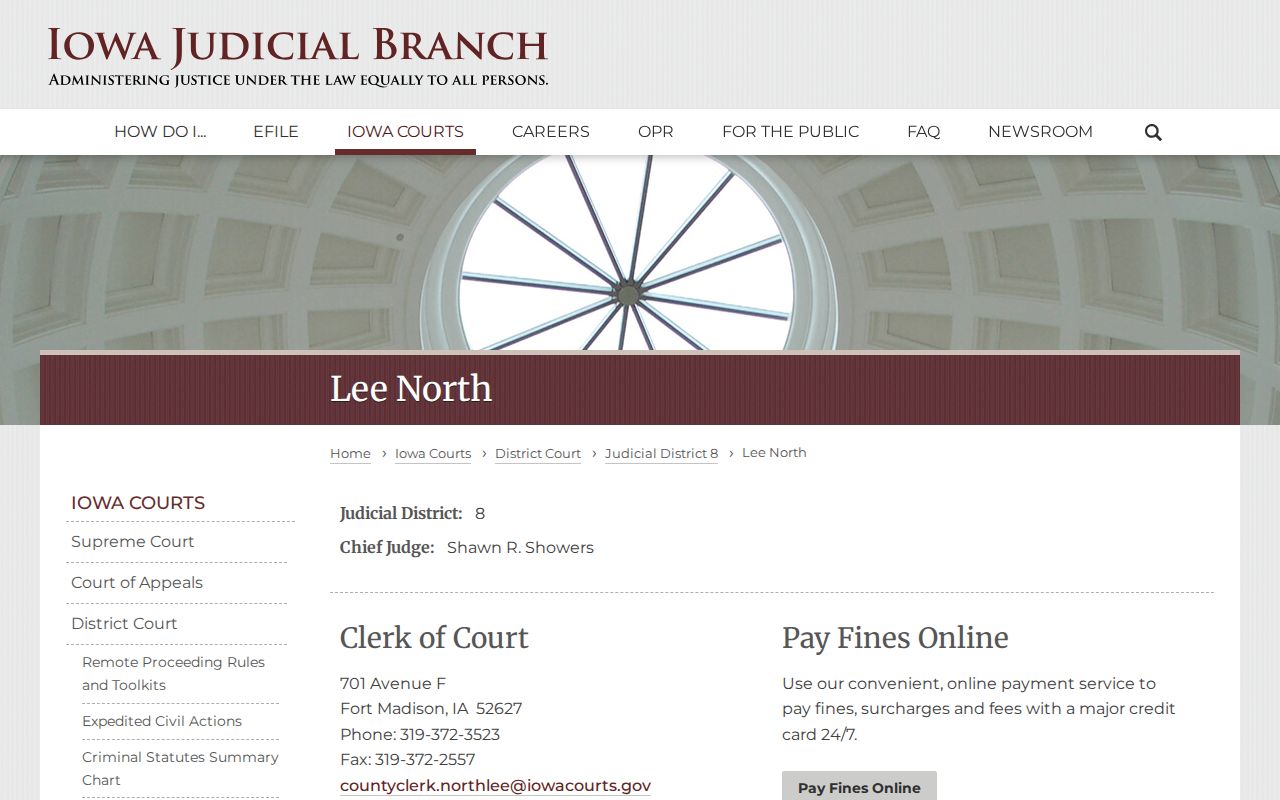 Official Lee North District Court clerk contact information