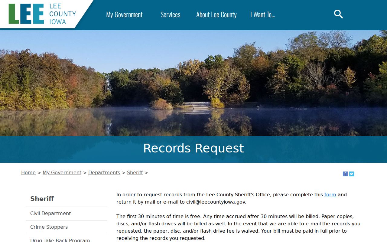 Lee County Sheriff records request timing and fee instructions