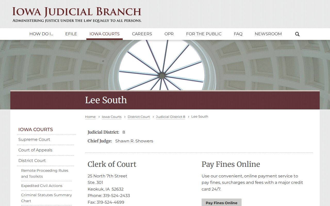 Official Lee South District Court clerk information in Keokuk