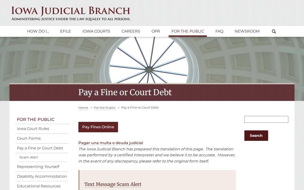 Iowa Judicial Branch official fine payment and case search guidance