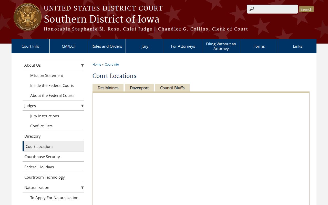 Southern District of Iowa official federal court locations information