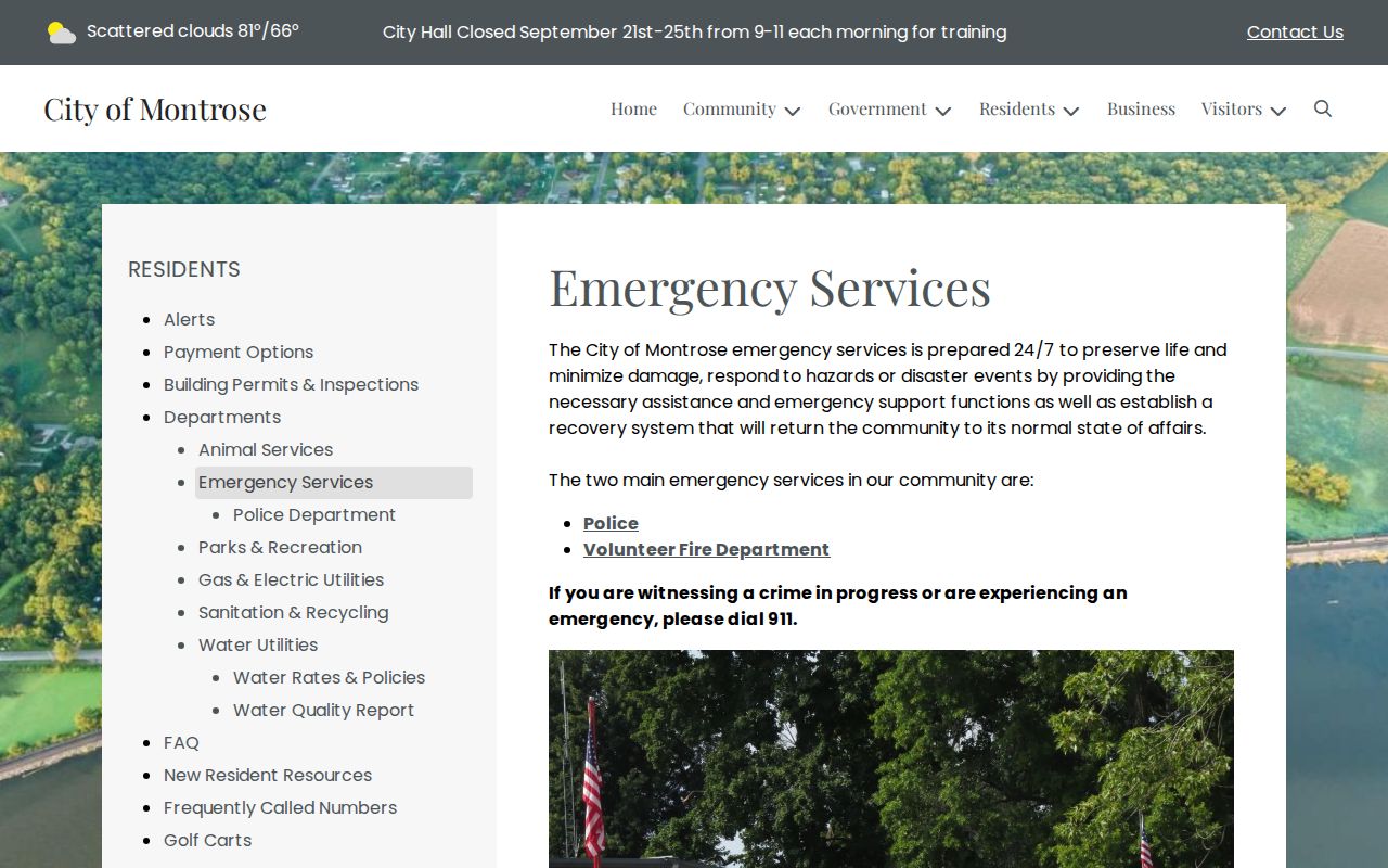 Official Montrose emergency services page confirming police service